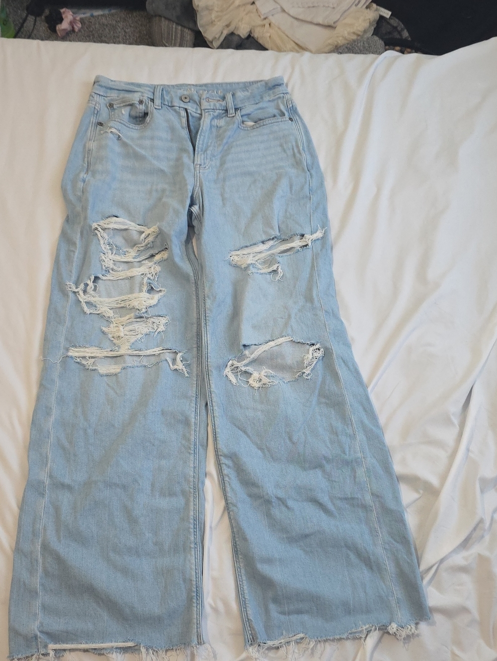 American Eagle Outfitters Light Blue Distressed Wide-Leg Jeans